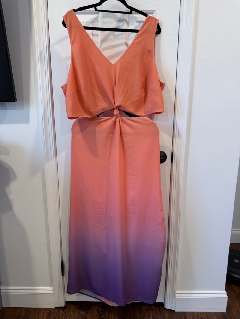 STUNNING Sleeveless Coral to Lavender Ombre Maxi Dress with Twist Front